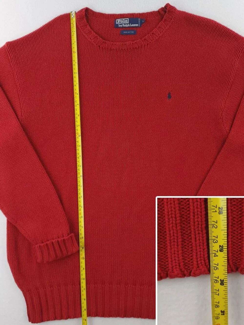 Polo Ralph Lauren Vintage Sweater Pony Knit 100% Cotton Red Men's Large
